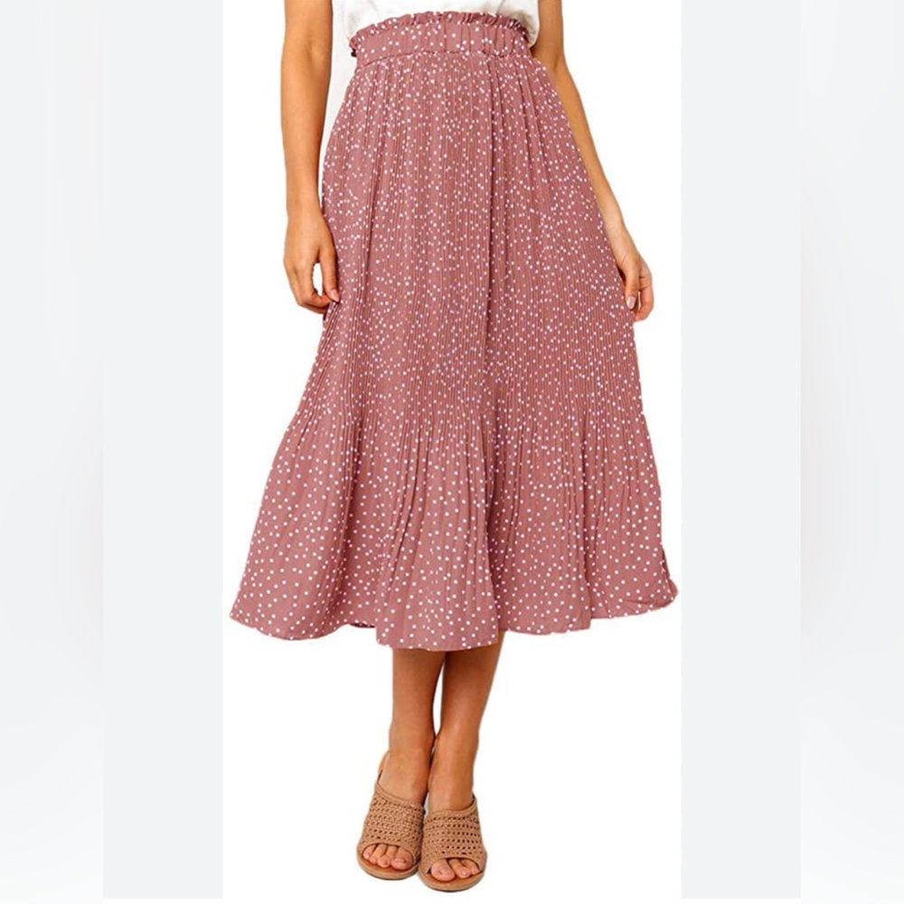 NWT Exlura szXL Pleated Polka Dot Midi Skirt in Pink w/pockets…